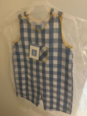 bella bliss Blue and White Gingham Shortall with Yellow Trim